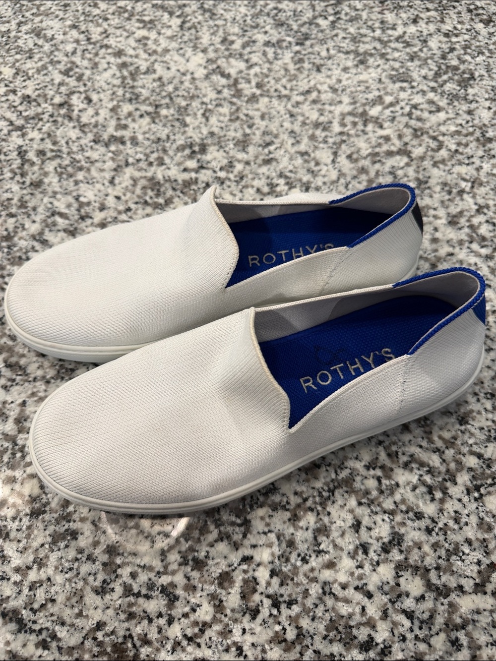 Rothy's White Slip-On Loafers with Blue Insole